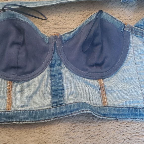 Guess Denim Bustier Crop Top - Picture 15 of 16